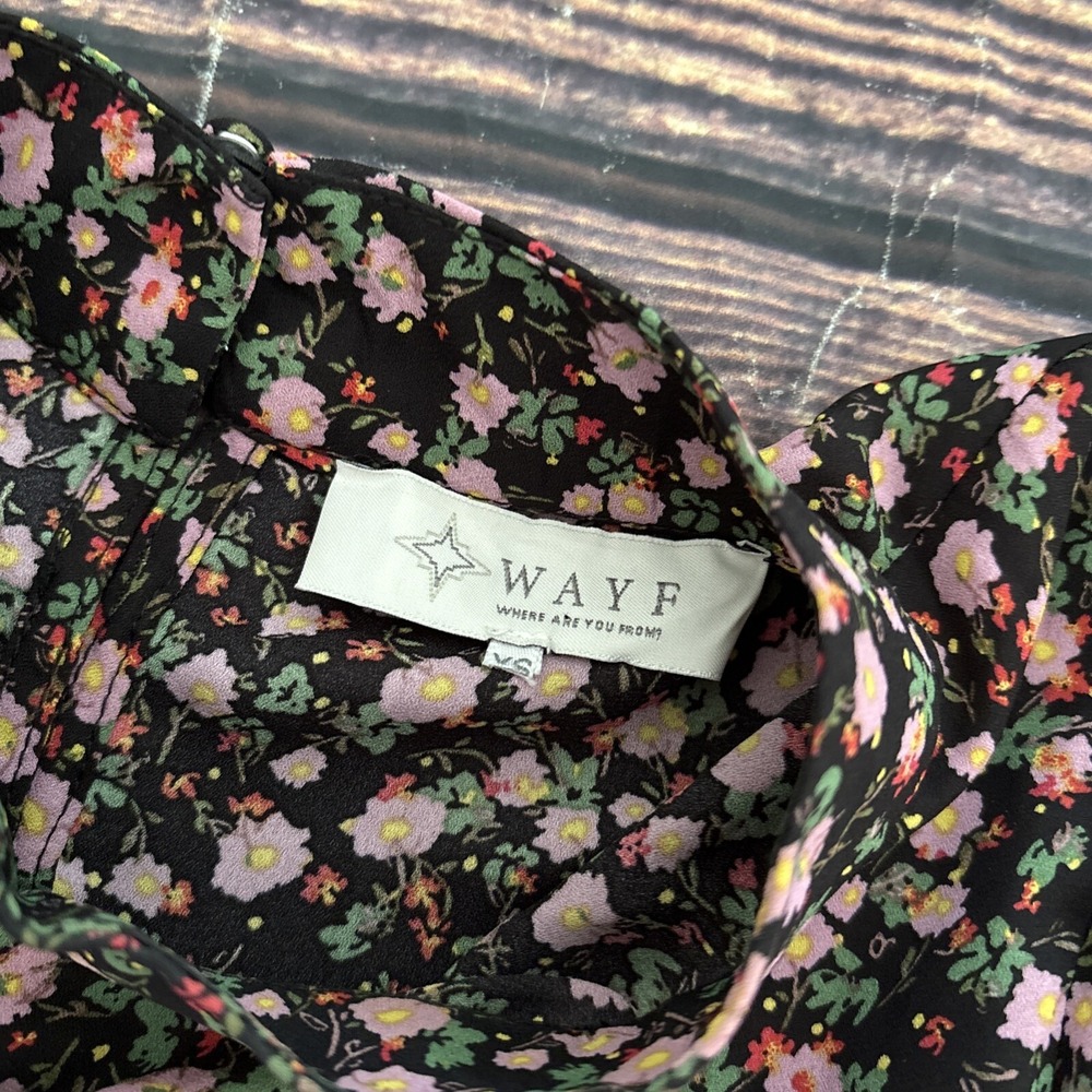 Wayf Black Floral Blouse Ruffles High Neck Romantic XSMALL - Picture 4 of 8